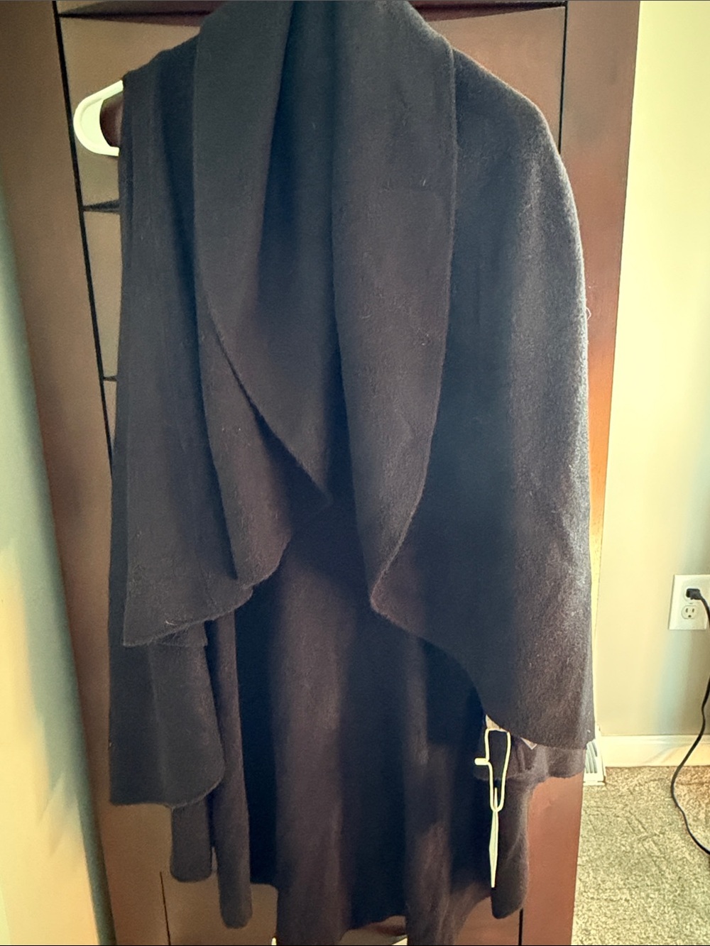 Draped Open-Front Black Women's Cardigan